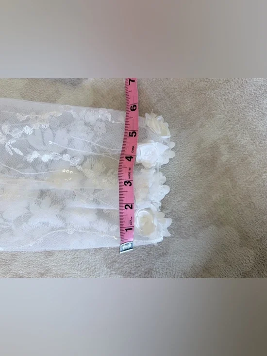 Sheer White Floral Appliqué Lace Sparkle Detachable Bridal Sleeves XL - Picture 5 of 6